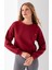 Kadın Bisiklet Yaka Kalp Nakışlı 3ip Crop Sweatshirt Bordo - 2669 1