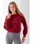 Kadın Bisiklet Yaka Kalp Nakışlı 3ip Crop Sweatshirt Bordo - 2669 2