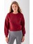 Kadın Bisiklet Yaka Kalp Nakışlı 3ip Crop Sweatshirt Bordo - 2669 3