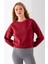 Kadın Bisiklet Yaka Kalp Nakışlı 3ip Crop Sweatshirt Bordo - 2669 4