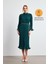 Yeşil Balıkçı Yaka Belden Kemer Detaylı Midi Boy Tam Kalıp Elbise 1