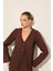 Acı-Kahve V Yaka Rahat Kesim Tam Kalıp Uzun Kollu Bluz 3
