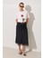Siyah Önden Büzgü ve Dantel Detaylı Midi Boy Etek 2