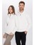 Unisex Relax Fit Rahat Kesim Pamuklu Içi Polarlı Yarım Fermuarlı Beyaz Dik Yaka Sweatshirt 3