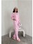 Kadın Şeker Desenli Pembe Renk Rahat Kalıp Pamuklu Uzun Kollu Pijama Takımı HN1000 2