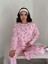 Kadın Şeker Desenli Pembe Renk Rahat Kalıp Pamuklu Uzun Kollu Pijama Takımı HN1000 5