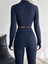 Kadın Parmak Geçmeli Fermuarlı Crop Bluz ve Yüksekbel Sporcu Tayt 2'li Takım MNN9054 2