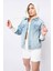 Kadın Garnili Oversize Jean Ceket Açık Mavi 7