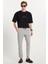 Erkek Slim Fit Dar Kesim Pamuklu Lastikli Beli Bağcıklı Gri Pantolon 2