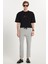 Erkek Slim Fit Dar Kesim Pamuklu Lastikli Beli Bağcıklı Gri Pantolon 4
