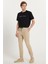 Erkek Slim Fit Dar Kesim Pamuklu Normal Bel Lastikli Paça Bej Renk Pantolon 2