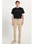 Erkek Slim Fit Dar Kesim Pamuklu Normal Bel Lastikli Paça Bej Renk Pantolon 4