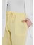 Tereyağ Sarısı Keten Görünümlü %100 Pamuk Cepli Bol Paça Pantolon 8054A 4
