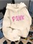 Pink Desen Baskılı Kapüşonlu Cepli Pamuklu Bej Sweatshirt 1