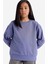 Relax Fit Bisiklet Yaka Basic Düz Okul Mor Kız Çocuk Sweatshirt A2797A8/PR510 1