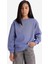 Relax Fit Bisiklet Yaka Basic Düz Okul Mor Kız Çocuk Sweatshirt A2797A8/PR510 4