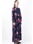 Floral Desenli Uzun Kollu Lacivert Maxi Kadın Elbise 1