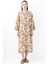Bej Floral Desenli Yırtmaçlı Midi Elbise 2