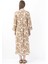 Bej Floral Desenli Yırtmaçlı Midi Elbise 3