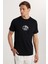 Erkek Slim Fit Dar Kesim %100 Pamuk Yumuşak Dokulu Baskılı Siyah Bisiklet Yaka Tişört 1