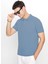 Erkek Slim Fit Dar Kesim Pamuklu Yumuşak Dokulu Serin Tutan Kumaş Düz Pike Mavi Polo Yaka Tişört 1