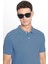 Erkek Slim Fit Dar Kesim Pamuklu Yumuşak Dokulu Serin Tutan Kumaş Düz Pike Mavi Polo Yaka Tişört 2