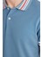 Erkek Slim Fit Dar Kesim %100 Pamuk Düz Pike Yaka ve Kol Detaylı Indigo Polo Yaka Tişört 3