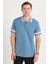 Erkek Slim Fit Dar Kesim %100 Pamuk Düz Pike Yaka ve Kol Detaylı Indigo Polo Yaka Tişört 4