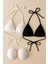 Kadın Siyah ve Beyaz Minimal Kesim Üçgen Bikini Üstü 3