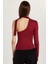 Kadın Standart Fit Fitilli Tek Kol Asimetrik Yaka Bordo Bluz 5