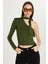 Kadın Standart Fit Fitilli Tek Kol Asimetrik Yaka Yeşil Bluz 3