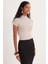 Kadın Slim Fit Dar Kesim Viskon Kumaş Yarım Balıkçı Yaka Vizon Bluz 2