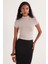Kadın Slim Fit Dar Kesim Viskon Kumaş Yarım Balıkçı Yaka Vizon Bluz 5