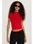 Kadın Modal Kumaş Slim Fit Dar Kesim Dik Yaka Kırmızı bluz 2