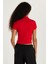 Kadın Modal Kumaş Slim Fit Dar Kesim Dik Yaka Kırmızı bluz 5