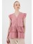 Gül V Yaka Düğmeli Fırfır Kol Bluz 8052A 1