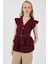 Bordo V Yaka Düğmeli Fırfır Kol Bluz 8052A 1