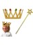 Çocuk Boy Kraliçe Prenses Tacı ve Yıldız Peri Asası Altın Renk (4887) 1