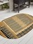 Boho 992 Oval Siyah Yel Motifli Etnik Desenli Jüt Rengi Örgü Yuvarlak Natural Çift Taraflı Halı 2