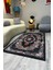 Siyah Halı Dekoratif Çiçekli Tasarım Otantik Yazlık Yıkanabilir Dokuma Şönil Salon Halısı MARS284 2