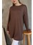Modest Düşük Kol Kahverengi Oversize Likralı Modal Penye Pamuklu Tesettür Basic Tunik 3