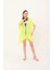 Kadın Neon Sarı Bağlamalı Pamuklu Uzun Kimono Pareo PR11200 3