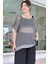 Kadın Oversize Antrasit Kısa Kollu %100 Pamuk File Bluz 1
