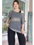 Kadın Oversize Antrasit Kısa Kollu %100 Pamuk File Bluz 2