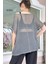 Kadın Oversize Antrasit Kısa Kollu %100 Pamuk File Bluz 3