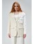 Denim Detay Kruvaze Yaka Blazer Ceket Bej 1