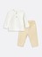 Lcw Baby Ekru Bisiklet Yaka Uzun Kollu Erkek Bebek Tişört ve Pantolon 2'li Takım 1
