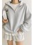 Kadın Pamuklu Oversize Silver Yarım Fermuarlı Sweatshirt 1