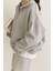 Kadın Pamuklu Oversize Silver Yarım Fermuarlı Sweatshirt 4