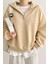 Kadın Pamuklu Oversize Silver Yarım Fermuarlı Sweatshirt 2
